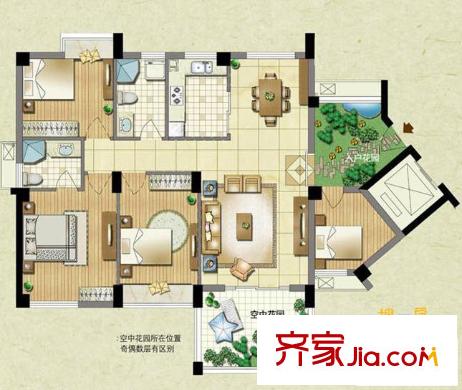 東海明園戶型圖g戶型 4室2廳2衛(wèi)1廚