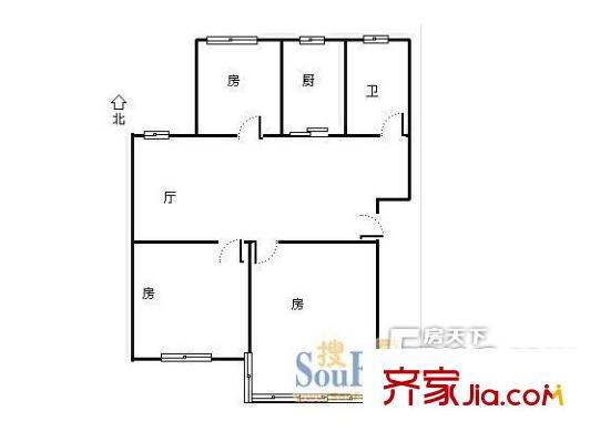 荷花二村戶型圖三室一廳 3室1廳1衛(wèi)1廚