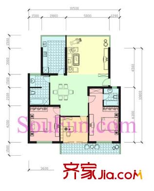 東方苑雅閣戶型圖3室2廳1衛(wèi)1廚戶型圖 3室2廳2衛(wèi)1廚