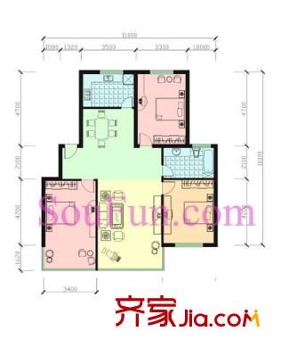 東方苑雅閣戶型圖3室2廳1衛(wèi)1廚戶型圖 3室2廳1衛(wèi)1廚
