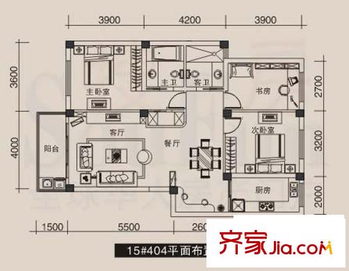 泰河康園戶型圖戶型圖 3室2廳2衛(wèi)1廚