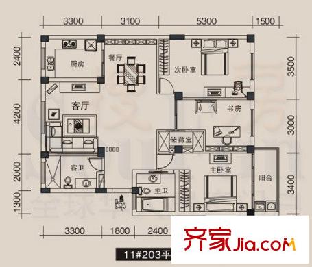 泰河康園戶型圖戶型圖 3室2廳2衛(wèi)1廚