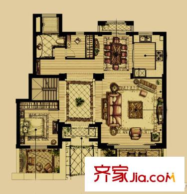 恒威君瀾上府戶型圖花園城堡B1戶型一層 5室2廳3衛(wèi)1廚