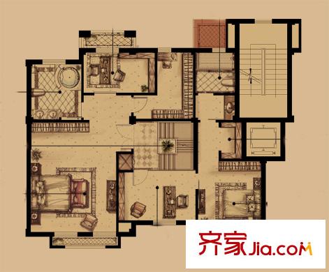 恒威君瀾上府戶型圖花園城堡A1戶型二層 5室2廳3衛(wèi)1廚