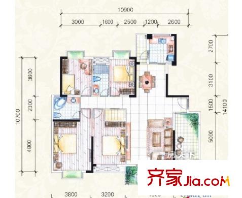 祥和嘉苑戶型圖祥和家園四室兩廳兩衛(wèi) 4室2廳2衛(wèi)1廚