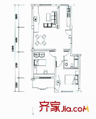 麗都名邸戶型圖2室2廳1衛(wèi)1廚