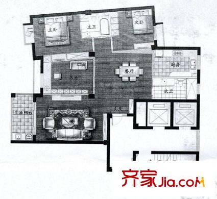 黃山豪庭B2z戶型（已售完） 3室2廳2衛(wèi)1廚