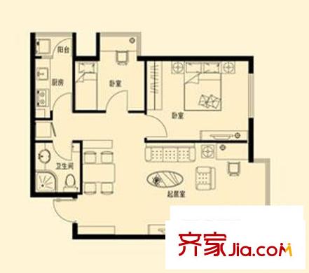 鶴祥雅居戶型圖A2戶型 2室2廳1衛(wèi)1廚