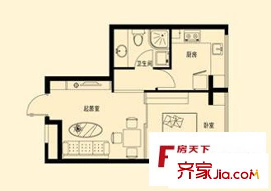 鶴祥雅居戶型圖A3a反戶型 1室1廳1衛(wèi)1廚