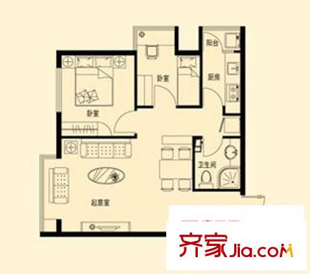 鶴祥雅居戶型圖A1戶型 2室2廳1衛(wèi)1廚