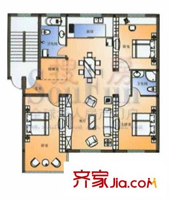 甜蜜家園戶型圖C戶型 3室2廳2衛(wèi)1廚