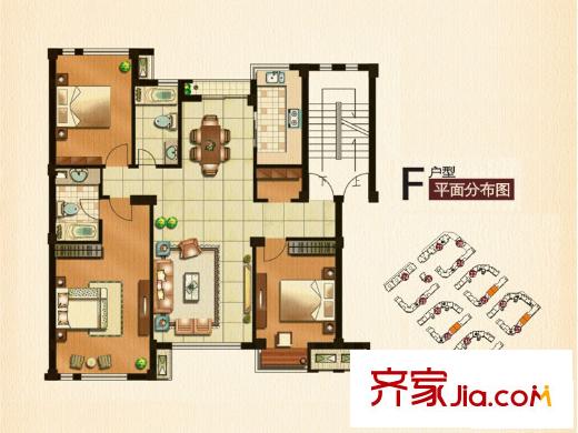 保億風景九園戶型圖三期二批次F戶型圖 3室2廳2衛(wèi)1廚