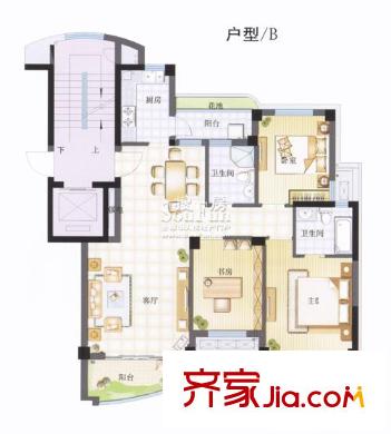 四季桂花園戶(hù)型圖三期丹桂苑-B戶(hù)型（售罄） 3室2廳2衛(wèi)1廚