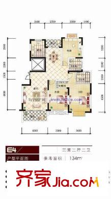 高塘公寓戶型圖1 3室2廳2衛(wèi)1廚