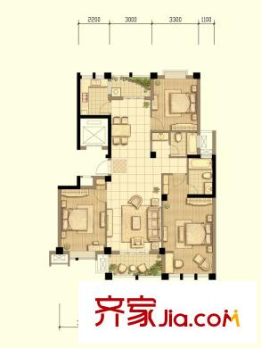 駱城芳洲2#樓標(biāo)準(zhǔn)層G01戶型 3室2廳2衛(wèi)1廚
