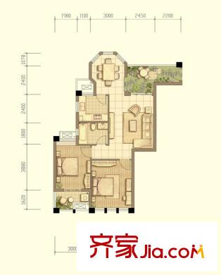 駱城芳洲5#樓標(biāo)準(zhǔn)層D04戶型 2室2廳1衛(wèi)1廚
