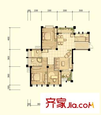 駱城芳洲1#樓標(biāo)準(zhǔn)層F01戶型 3室2廳2衛(wèi)1廚