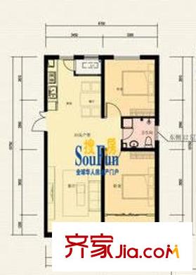 東旭花園戶型圖戶型A3 2室2廳1衛(wèi)1廚