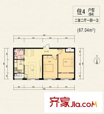 東旭花園戶型圖戶型B4 2室2廳1衛(wèi)1廚