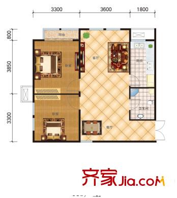 誠安逸品花園戶型圖A6戶型（住宅式公寓） 2室2廳1衛(wèi)1廚