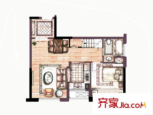 博府麗景灣 1室2廳1衛(wèi)1廚 戶型圖