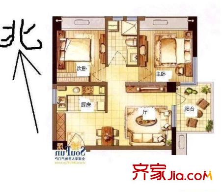 牡丹小區(qū)戶型圖1 2室1廳1衛(wèi)1廚