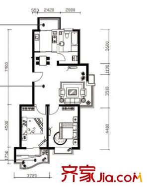 恒通花園戶型圖07戶型圖 2室2廳1衛(wèi)1廚