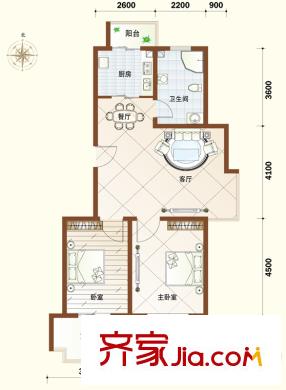 恒通花園戶型圖02戶型 2室2廳1衛(wèi)1廚