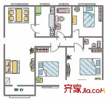 華豐花園戶型圖3室2廳 3室2廳1衛(wèi)1廚