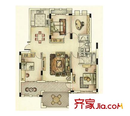 華豐花園戶型圖4室2廳 4室2廳1衛(wèi)1廚