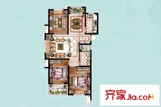 保利城三期B戶型 3室2廳1衛(wèi)1廚