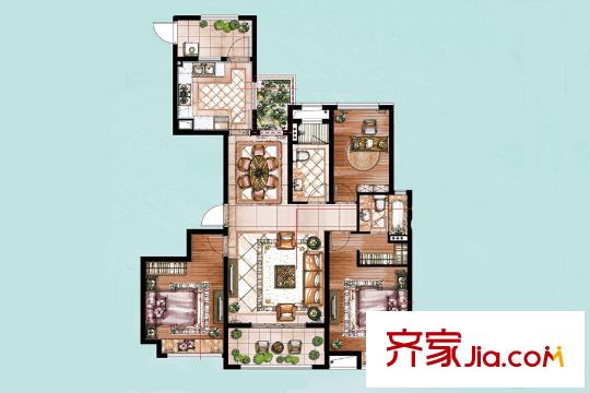保利城三期C戶型 3室2廳2衛(wèi)1廚