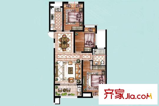 保利城三期E戶型 3室2廳1衛(wèi)1廚