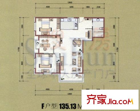 都市風(fēng)華戶型圖F戶型(居家型) 3室2廳1衛(wèi)1廚