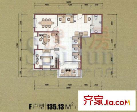 都市風(fēng)華戶型圖F戶型(商務(wù)套房型) 3室2廳3衛(wèi)