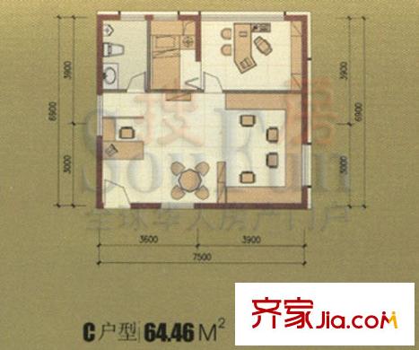 都市風(fēng)華戶型圖C戶型(商務(wù)套房型) 2室1廳1衛(wèi)1廚