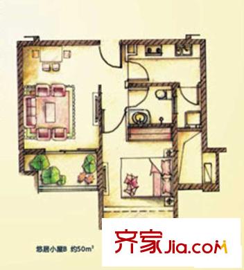 中海東湖熙岸 1室1廳1衛(wèi)1廚 戶型圖
