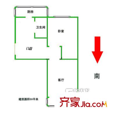 礦院樓戶型圖2居室 2室1廳1衛(wèi)1廚