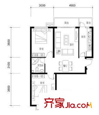 嘉元青年匯戶型圖C戶型 2室2廳1衛(wèi)1廚