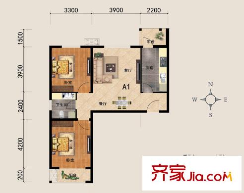 河北新人家戶型圖A1戶型 2室1廳1衛(wèi)1廚