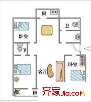 望京人文戶型圖三室 