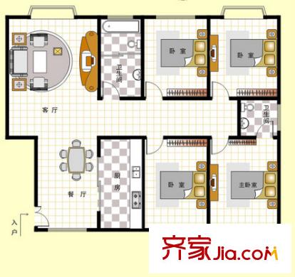 望京人文戶型圖四室 