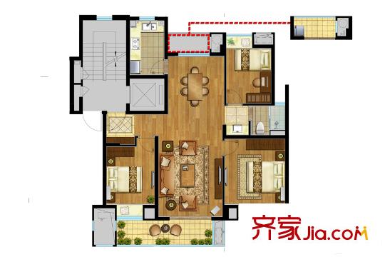 萬科云鷺灣6號地塊C2戶型 3室2廳1衛(wèi)1廚