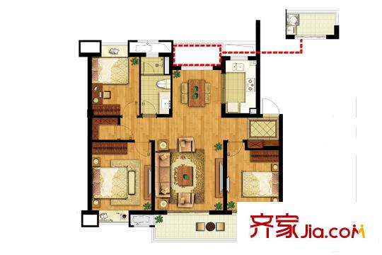 萬科云鷺灣6號地塊B戶型 3室2廳1衛(wèi)1廚