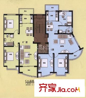 海景怡園戶型圖K+L型單元 3室2廳1衛(wèi)1廚