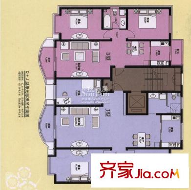 海景怡園戶型圖D+J型單元 3室2廳2衛(wèi)1廚