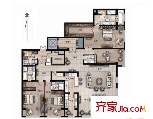 白云牡丹戶型圖五室 