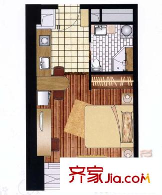 萬(wàn)達(dá)廣場(chǎng)48克拉 1室1廳1衛(wèi)1廚 戶(hù)型圖