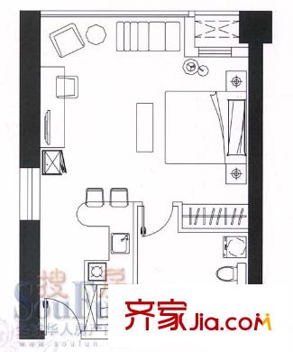萬(wàn)達(dá)廣場(chǎng)48克拉 1室1廳1衛(wèi)1廚 戶(hù)型圖