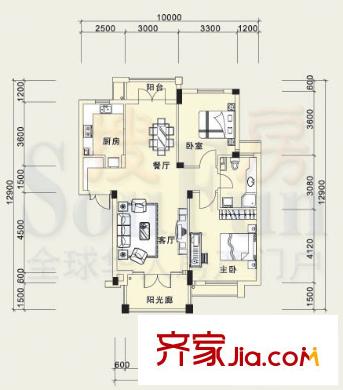 綠城桂花園戶型圖2室2廳 2室2廳1衛(wèi)1廚